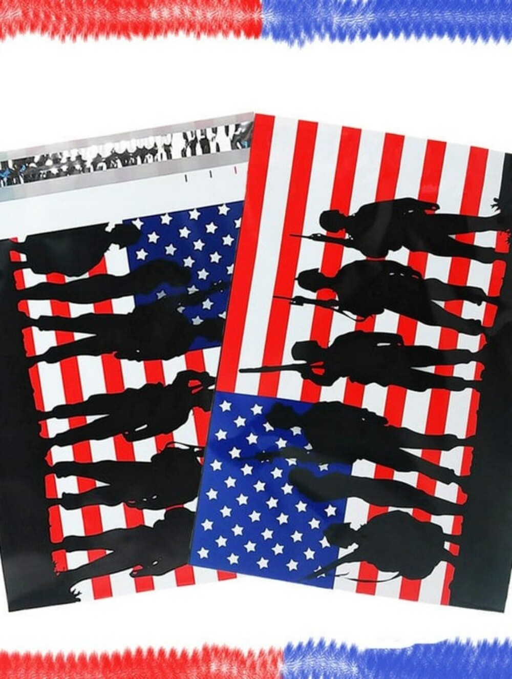 15 Polybags - Patriotic American Flag with Soldier Silhouettes (New)